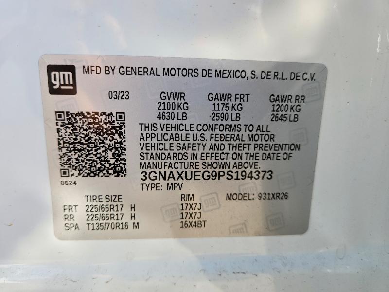 2023 Chevrolet Equinox მანქანა იყიდება აუქციონზე, vin: 3GNAXUEG9PS194373, აუქციონის ნომერი: 56166216
