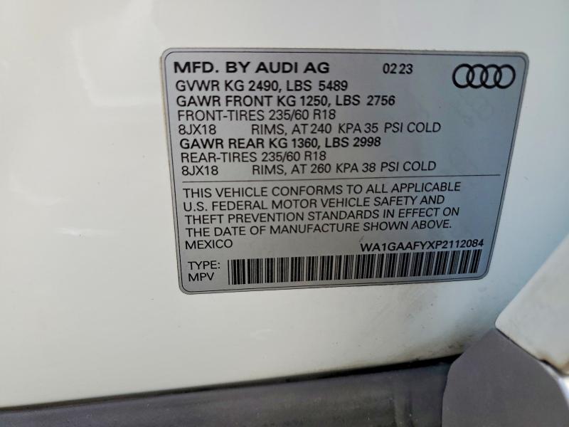 57769066 :رقم المزاد ، WA1GAAFYXP2112084 vin ، 2023 Audi Q5 مزاد بيع