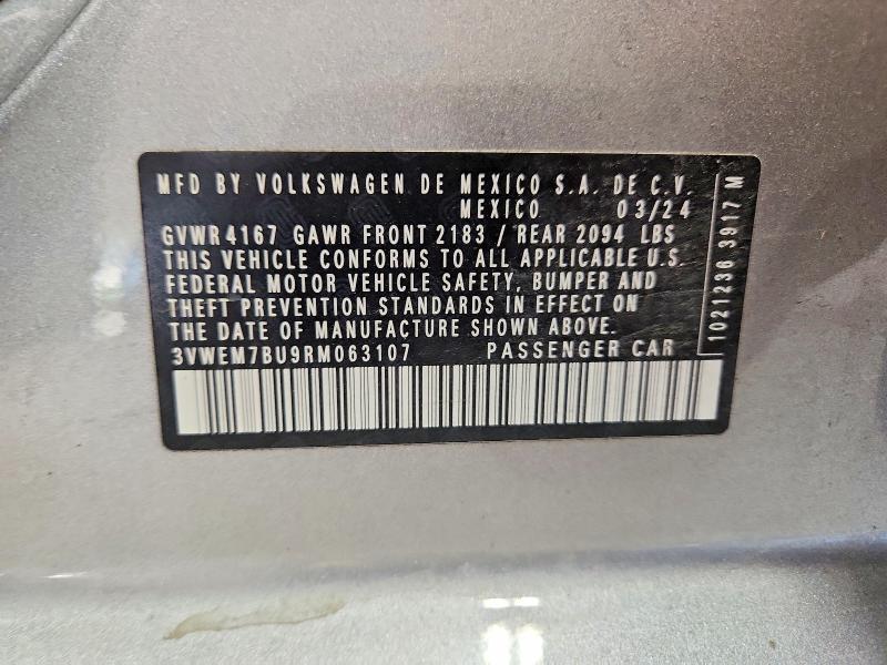 2024 Volkswagen Jetta მანქანა იყიდება აუქციონზე, vin: 3VWEM7BU9RM063107, აუქციონის ნომერი: 57471036