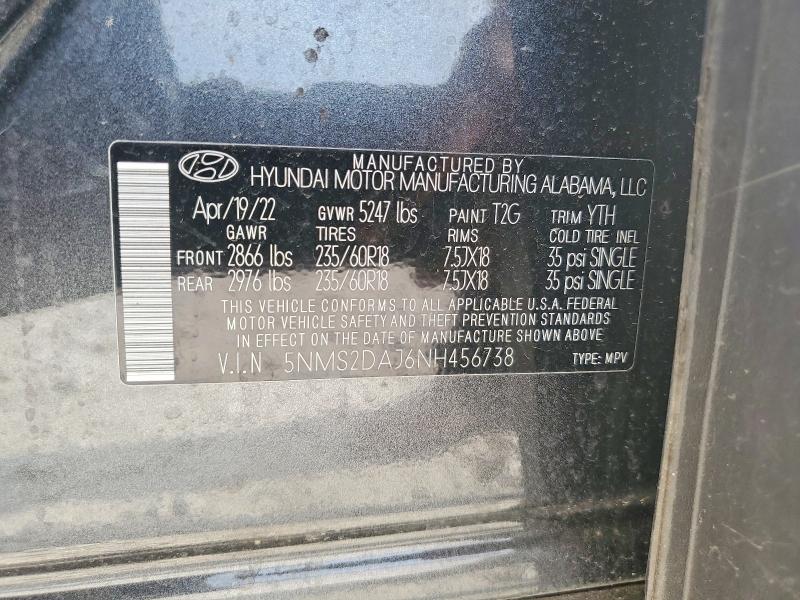 55718756 :رقم المزاد ، 5NMS2DAJ6NH456738 vin ، 2022 Hyundai Santa Fe مزاد بيع