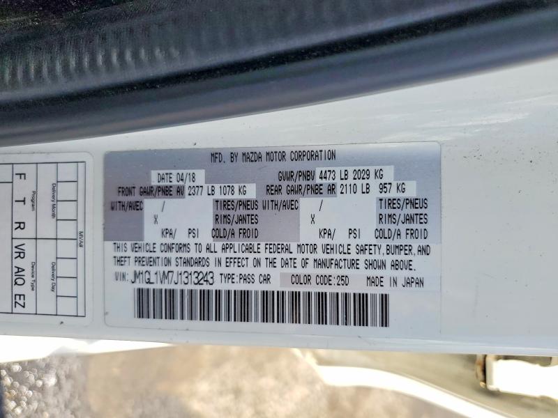 2018 Mazda 6 მანქანა იყიდება აუქციონზე, vin: JM1GL1VM7J1313243, აუქციონის ნომერი: 57192876
