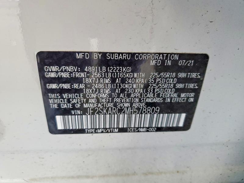 Продажа на аукционе авто 2021 Subaru Forester, vin: JF2SKARC2MH578809, номер лота: 56816996