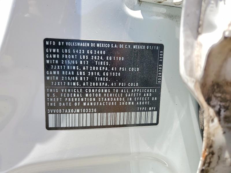 Продаж на аукціоні авто 2018 Volkswagen Tiguan, vin: 3VV0B7AX0JM103336, номер лоту: 57692746