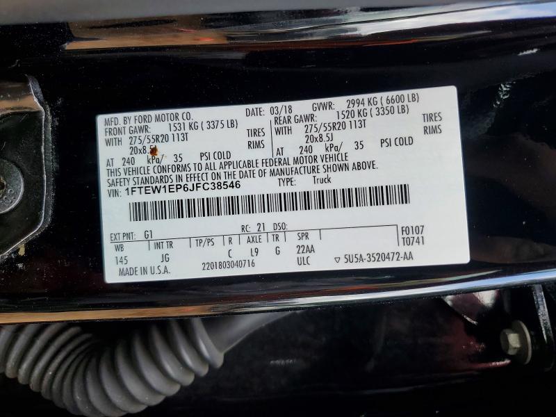 Aukcja sprzedaży 2018 Ford F150, vin: 1FTEW1EP6JFC38546, numer aukcji: 57636996