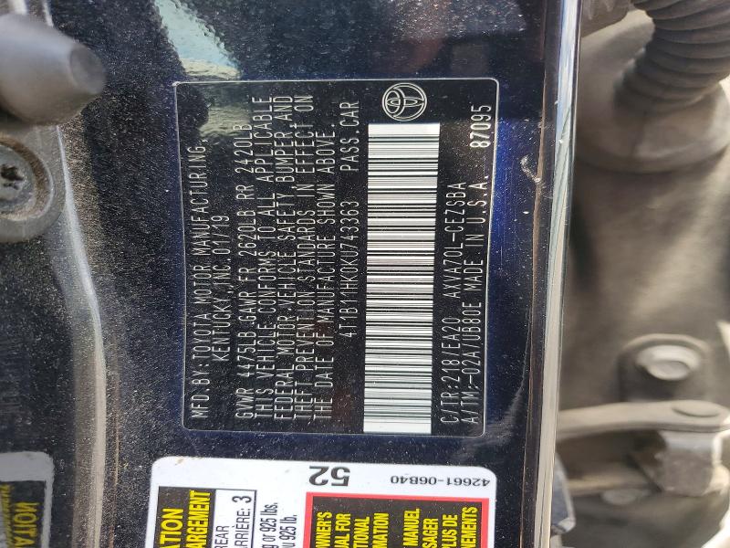 Продажа на аукционе авто 2019 Toyota Camry, vin: 4T1B11HK0KU743363, номер лота: 58113966