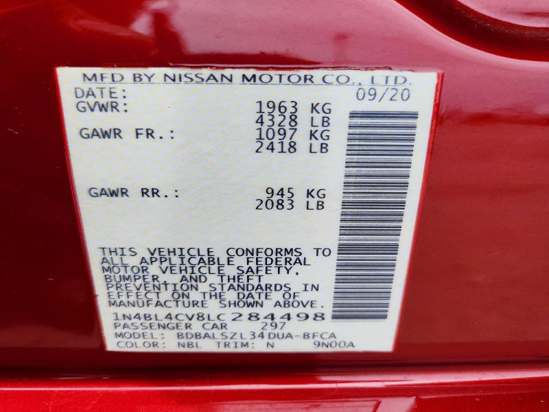 57366596 :رقم المزاد ، 1N4BL4CV8LC284498 vin ، 2020 Nissan Altima مزاد بيع