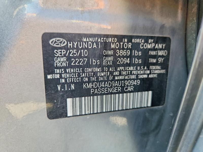Продаж на аукціоні авто 2010 Hyundai Elantra, vin: KMHDU4AD9AU190949, номер лоту: 55805746