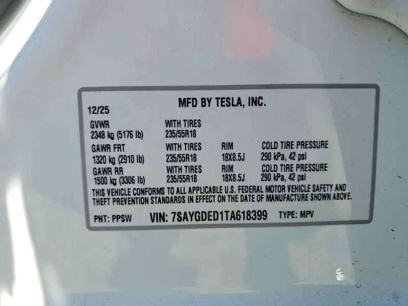 Продажа на аукционе авто 2026 Tesla Model Y, vin: 7SAYGDED1TA618399, номер лота: 55465256