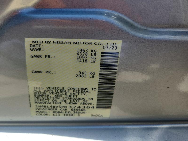 2023 Nissan Altima მანქანა იყიდება აუქციონზე, vin: 1N4BL4BV5PN374364, აუქციონის ნომერი: 57446486