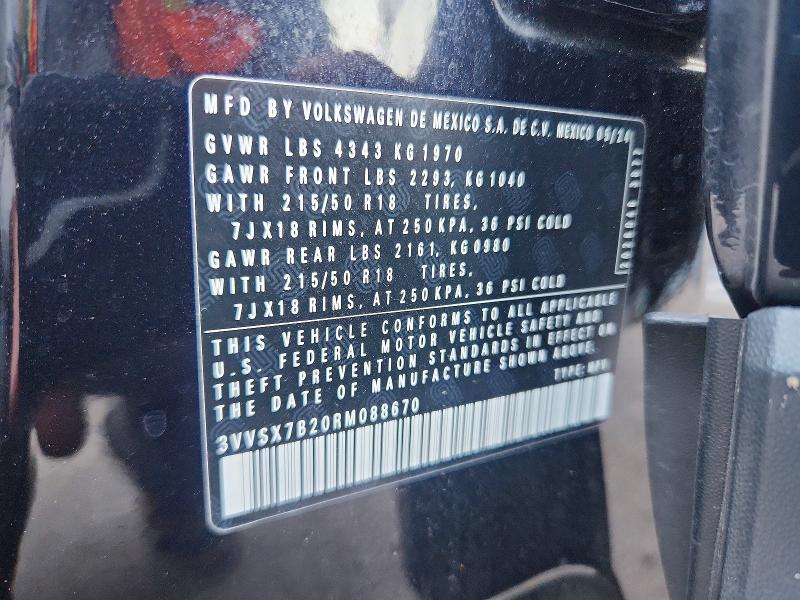56296856 :رقم المزاد ، 3VVSX7B20RM088670 vin ، 2024 Volkswagen Taos مزاد بيع
