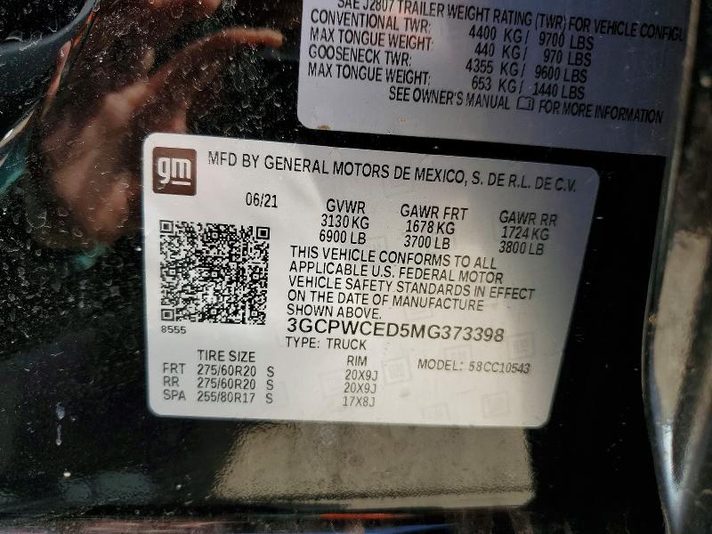 Aukcja sprzedaży 2021 Chevrolet Silverado, vin: 3GCPWCED5MG373398, numer aukcji: 57564206