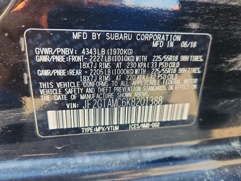 Aukcja sprzedaży 2019 Subaru Crosstrek, vin: JF2GTAMC6K8201388, numer aukcji: 56796416