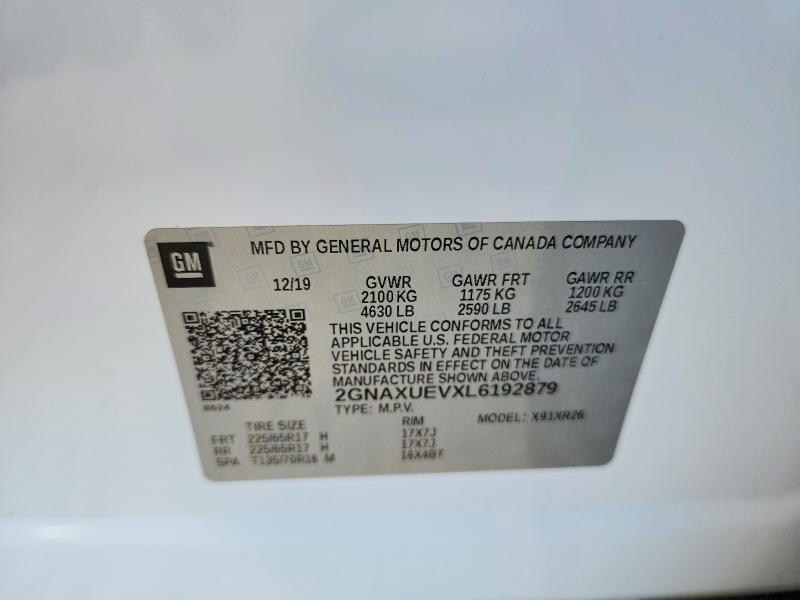Продаж на аукціоні авто 2020 Chevrolet Equinox, vin: 2GNAXUEVXL6192879, номер лоту: 57424716