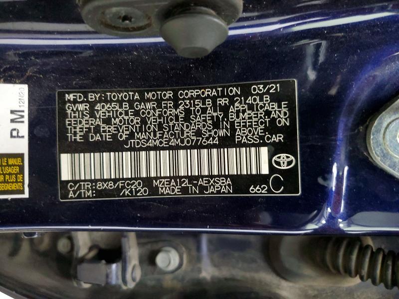 Aukcja sprzedaży 2021 Toyota Corolla, vin: JTDS4MCE4MJ077644, numer aukcji: 56521926