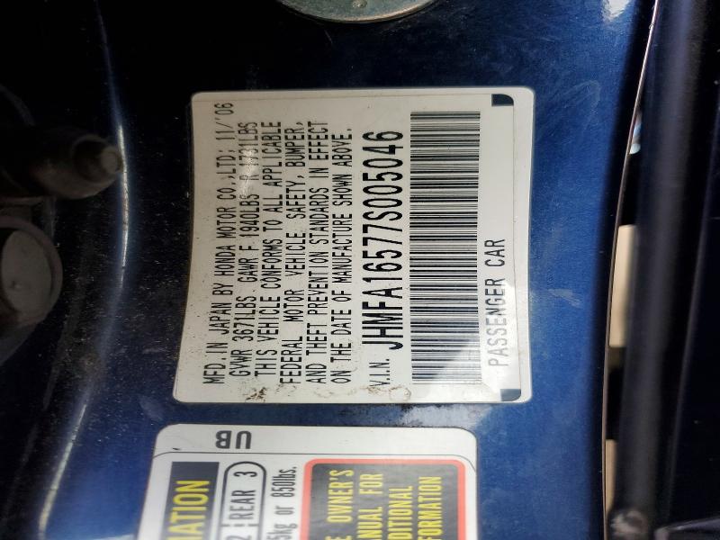 58254186 :رقم المزاد ، JHMFA16577S005046 vin ، 2007 Honda Civic مزاد بيع