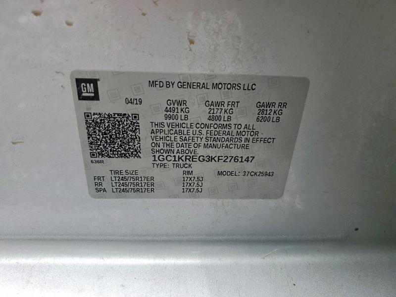 Aukcja sprzedaży 2019 Chevrolet Silverado, vin: 1GC1KREG3KF276147, numer aukcji: 56228176