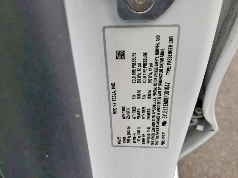Продажа на аукционе авто 2025 Tesla Model 3, vin: 5YJ3E1EA8SF081047, номер лота: 59036996