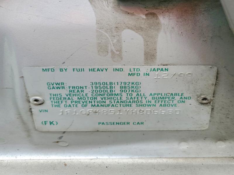 Aukcja sprzedaży 2000 Subaru Impreza, vin: JF1GF4851YH806680, numer aukcji: 58943016