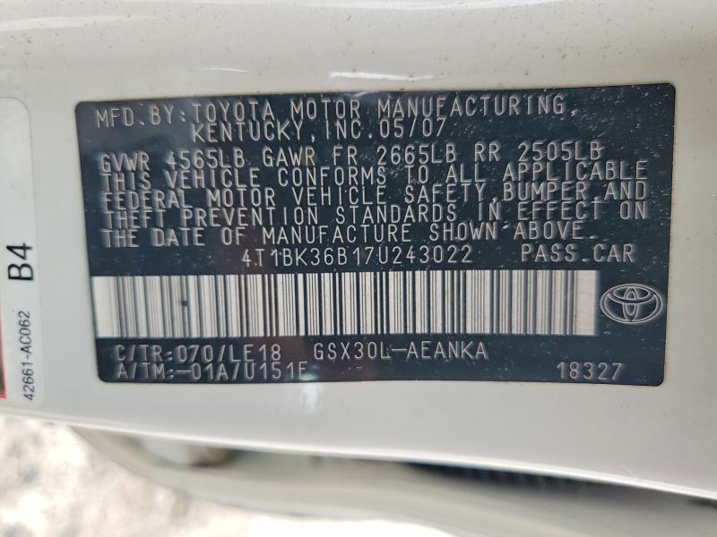 Продажа на аукционе авто 2007 Toyota Avalon, vin: 4T1BK36B17U243022, номер лота: 57738506