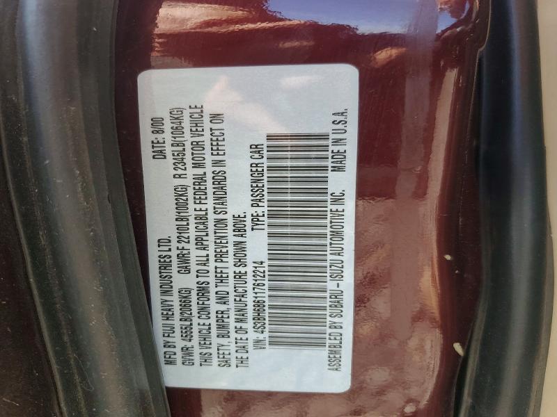 Продажа на аукционе авто 2001 Subaru Legacy, vin: 4S3BH686117612214, номер лота: 57271406