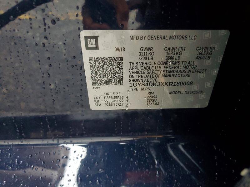 2019 Cadillac Escalade მანქანა იყიდება აუქციონზე, vin: 1GYS4DKJXKR180008, აუქციონის ნომერი: 57264656