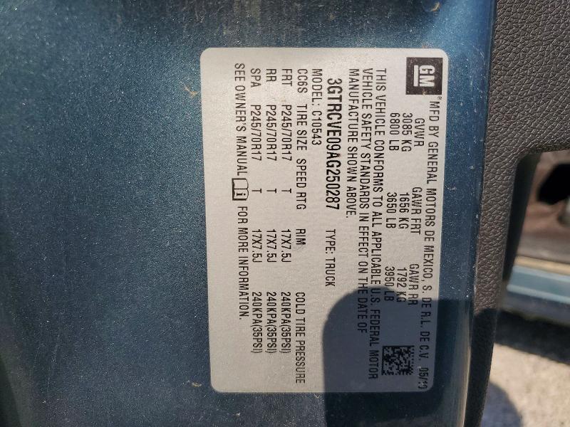 2010 Gmc Sierra მანქანა იყიდება აუქციონზე, vin: 3GTRCVE09AG250287, აუქციონის ნომერი: 51921356