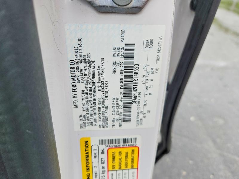 2017 Ford Fusion მანქანა იყიდება აუქციონზე, vin: 3FA6P0K91HR148550, აუქციონის ნომერი: 58279786