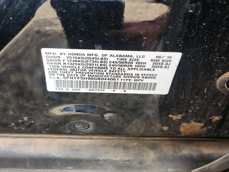 2016 Honda Pilot მანქანა იყიდება აუქციონზე, vin: 5FNYF5H90GB044061, აუქციონის ნომერი: 55792036