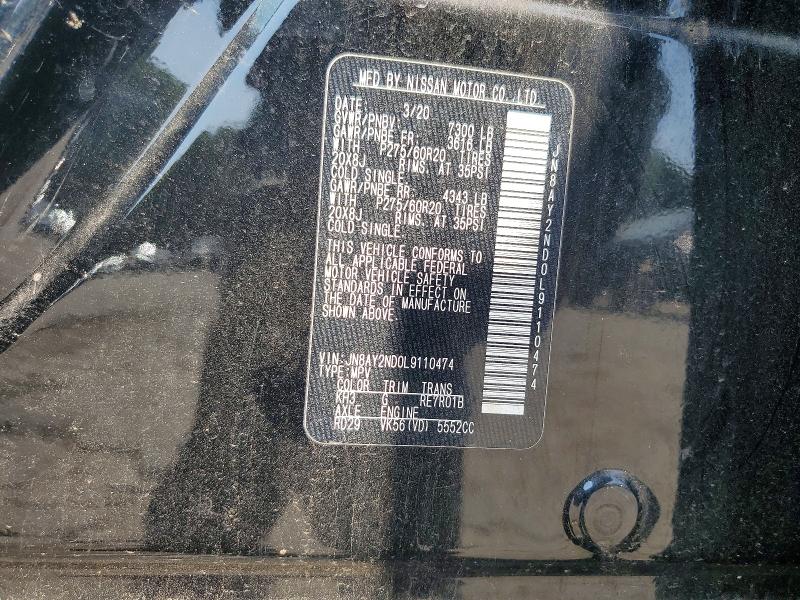 Auction sale of the 2020 Nissan Armada, vin: JN8AY2ND0L9110474, lot number: 58779056