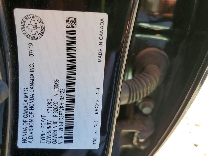Продажа на аукционе авто 2019 Honda Civic, vin: 2HGFC2F72KH035222, номер лота: 56473886