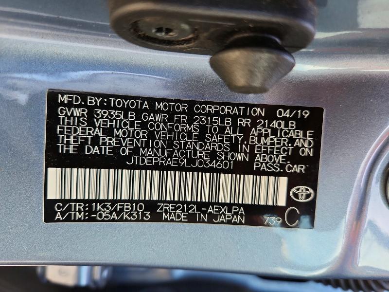 55733826 :رقم المزاد ، JTDEPRAE9LJ034601 vin ، 2020 Toyota Corolla مزاد بيع