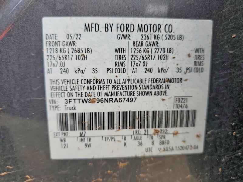 Продажа на аукционе авто 2022 Ford Maverick, vin: 3FTTW8F96NRA67497, номер лота: 58809906