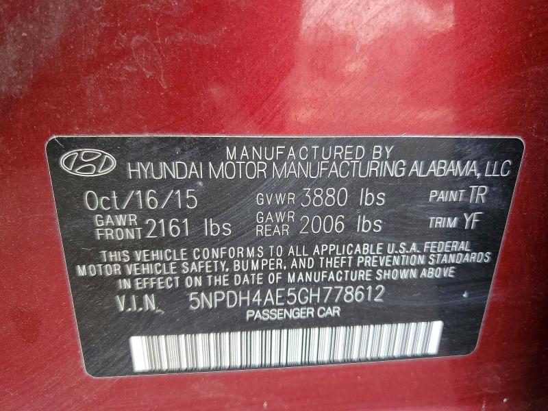 Aukcja sprzedaży 2016 Hyundai Elantra, vin: 5NPDH4AE5GH778612, numer aukcji: 56100416