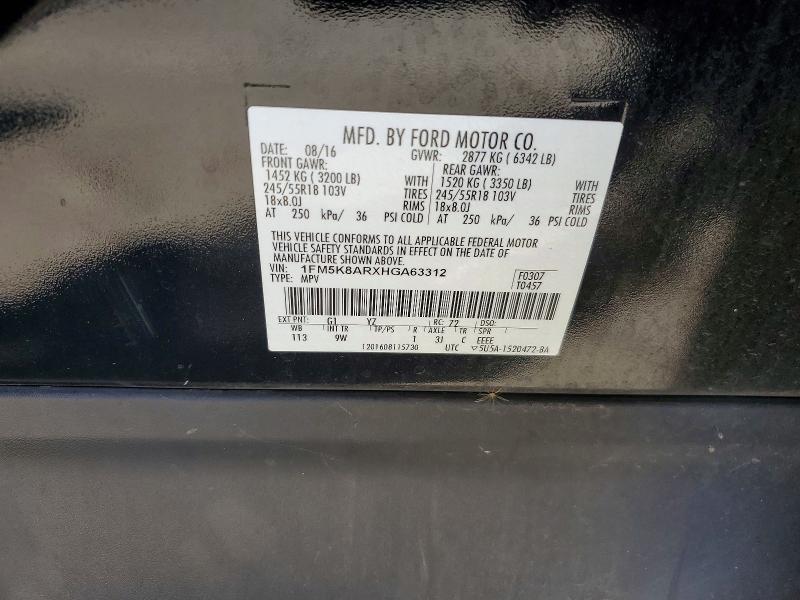 57529696 :رقم المزاد ، 1FM5K8ARXHGA63312 vin ، 2017 Ford Explorer مزاد بيع