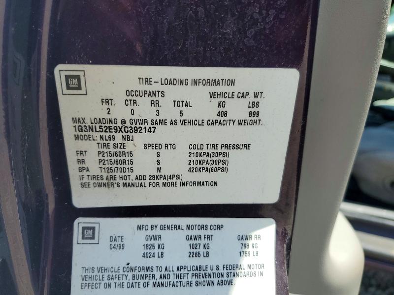 1999 Oldsmobile Alero მანქანა იყიდება აუქციონზე, vin: 1G3NL52E9XC392147, აუქციონის ნომერი: 56323766