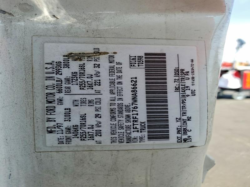 1998 Ford F150 მანქანა იყიდება აუქციონზე, vin: 1FTRF1767WNA86621, აუქციონის ნომერი: 58985216