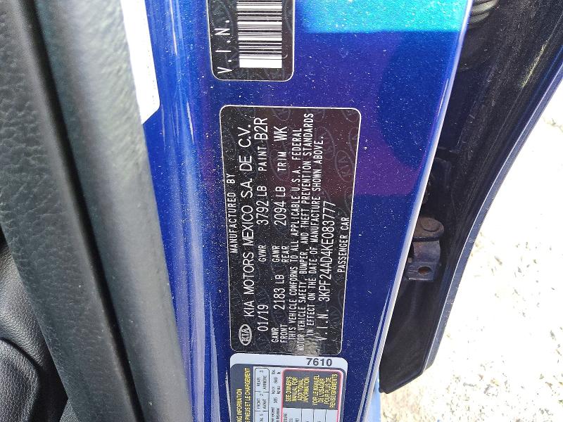 2019 Kia Forte მანქანა იყიდება აუქციონზე, vin: 3KPF24AD4KE083777, აუქციონის ნომერი: 56618906