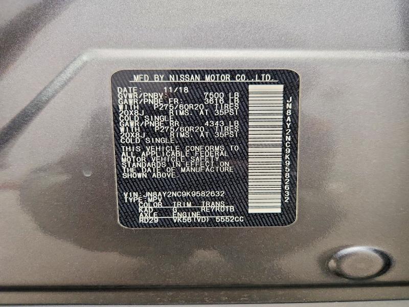 Aukcja sprzedaży 2019 Nissan Armada, vin: JN8AY2NC9K9582632, numer aukcji: 58389386