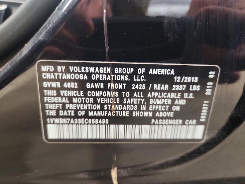 57208986 :رقم المزاد ، 1VWBN7A33EC058490 vin ، 2014 Volkswagen Passat مزاد بيع