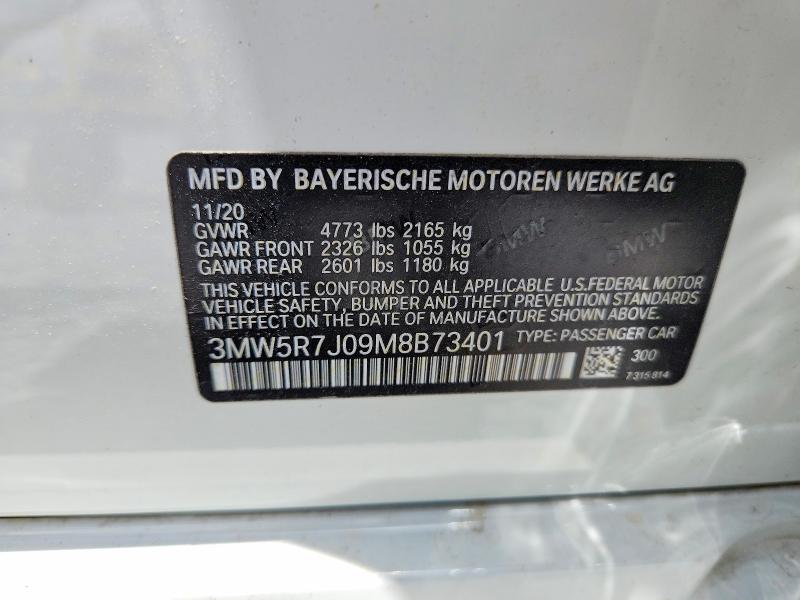 Aukcja sprzedaży 2021 Bmw 330xi, vin: 3MW5R7J09M8B73401, numer aukcji: 55577756