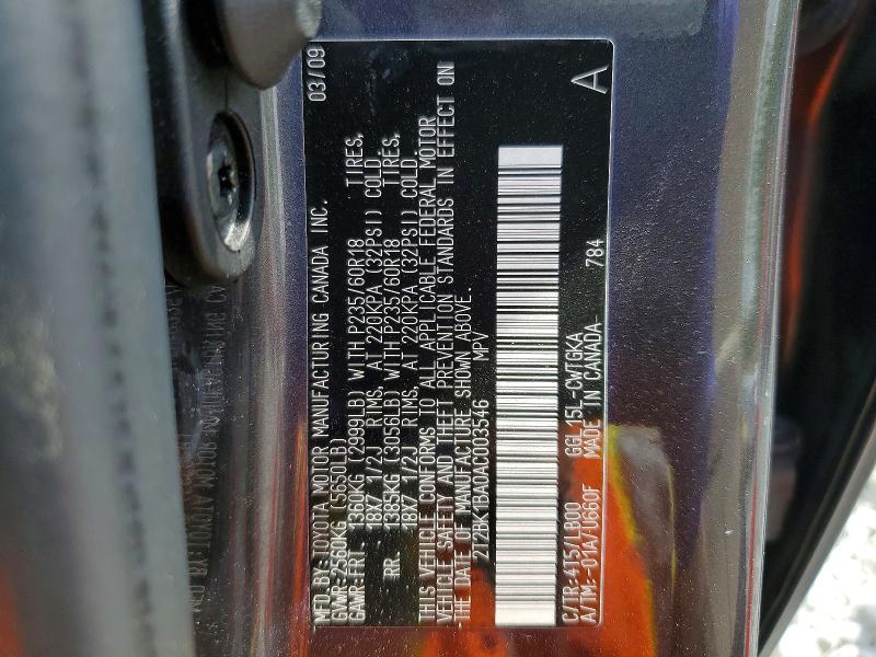 55607886 :رقم المزاد ، 2T2BK1BA0AC003546 vin ، 2010 Lexus Rx مزاد بيع