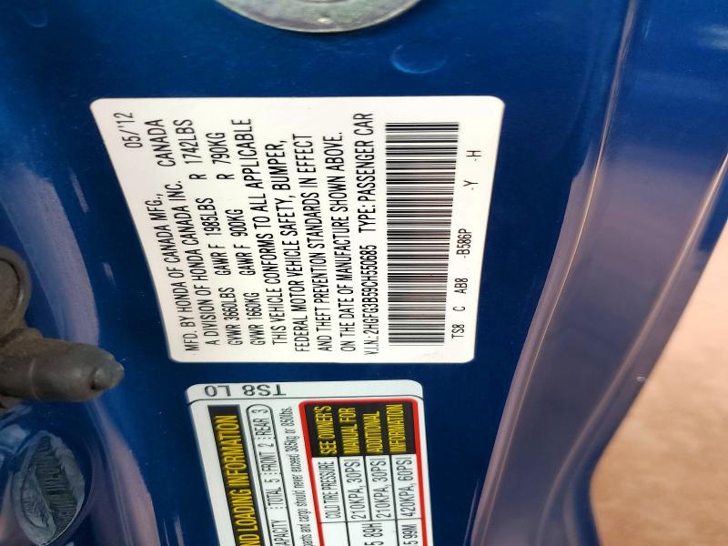58830346 :رقم المزاد ، 2HGFG3B59CH550685 vin ، 2012 Honda Civic مزاد بيع