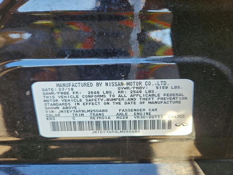 57129836 :رقم المزاد ، JN1EV7AR9LM250480 vin ، 2020 Infiniti Q50 مزاد بيع