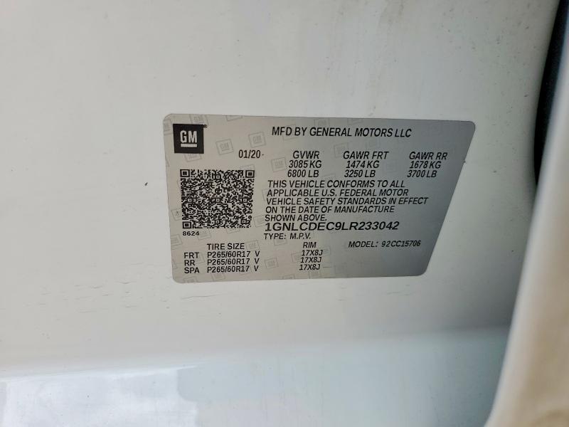 Aukcja sprzedaży 2020 Chevrolet K1500 Taho, vin: 1GNLCDEC9LR233042, numer aukcji: 56093896