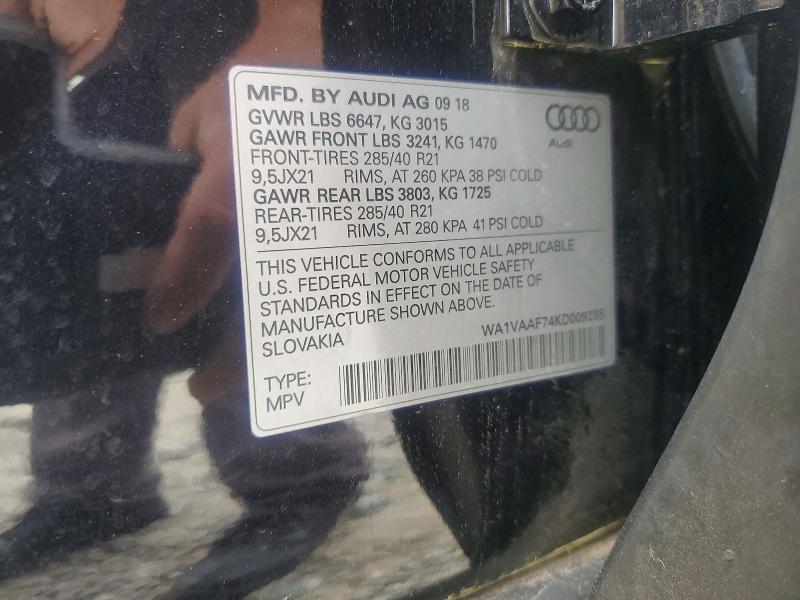 Aukcja sprzedaży 2019 Audi Q7, vin: WA1VAAF74KD009285, numer aukcji: 55502626