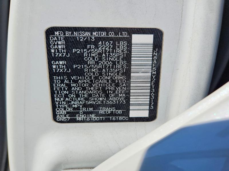 2014 Nissan Juke მანქანა იყიდება აუქციონზე, vin: JN8AF5MV2ET363173, აუქციონის ნომერი: 57516956