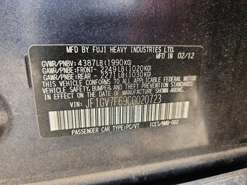Продажа на аукционе авто 2012 Subaru Impreza, vin: JF1GV7F69CG020723, номер лота: 58375706