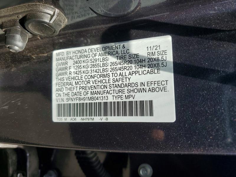56735486 :رقم المزاد ، 5FNYF8H91MB041313 vin ، 2021 Honda Passport مزاد بيع