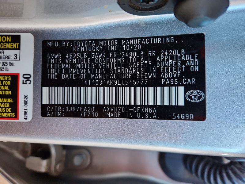 Продажа на аукционе авто 2020 Toyota Camry, vin: 4T1C31AK9LU545777, номер лота: 55744476