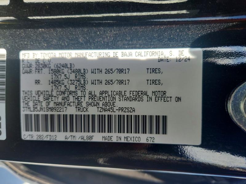 57412486 :رقم المزاد ، 3TMLB5JN1SM092217 vin ، 2025 Toyota Tacoma مزاد بيع
